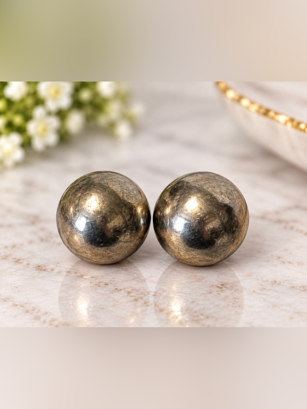 Vintage Bergere Gold Tone Ball Clip On Earrings Signed Classic Dome Statement